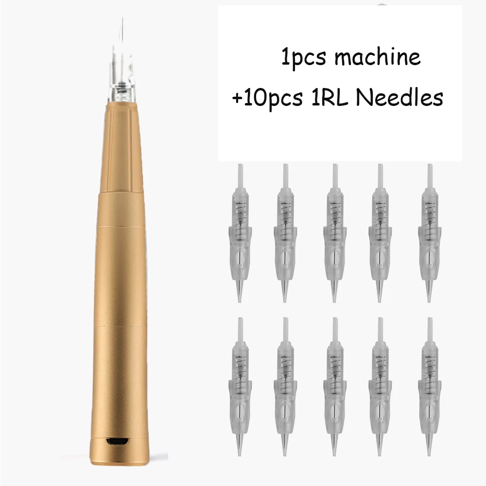 

Digital Permanent Make Up Machine With 10Pcs 1RL Tattoo Needles Eyeliner Hair Strokes Nano Strokes Microshading Lips