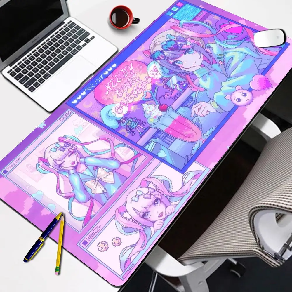 Cartoon Anime Mauspad Needy Streamer Overload KAngel Ames Gaming Leder-Mauspad Desktop-Tastaturmatte Dekorative Tischmatte