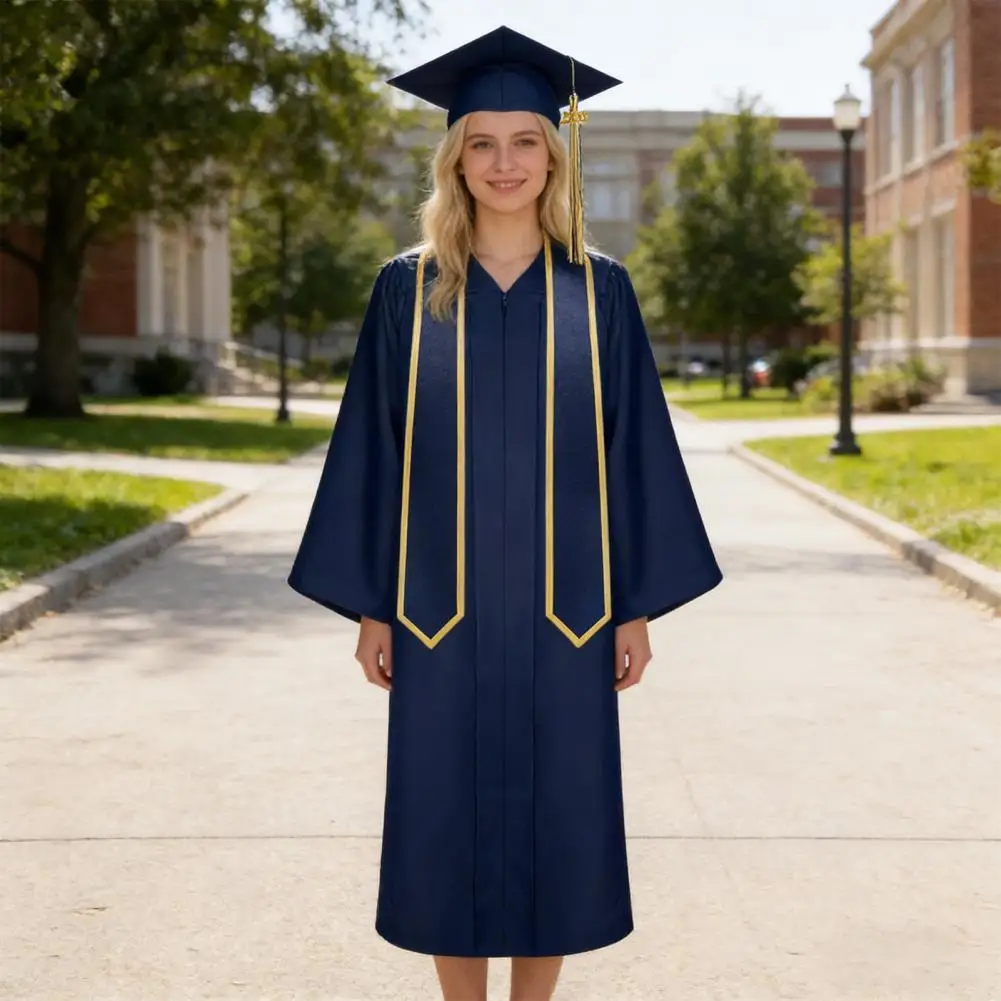Academic Graduation Gown Set Polyester Soft Breathable V-Neck Long Sleeve Uniform for School Ceremony Graduation Clothing