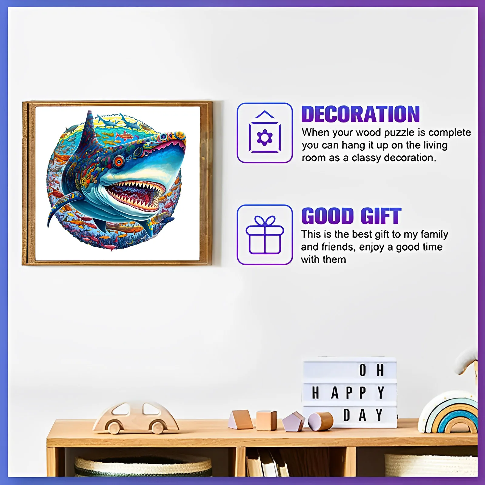 Shark Pattern Wooden Puzzle, Irregular Animal Shapes, Stress Relief Toys, Holiday Birthday Gift