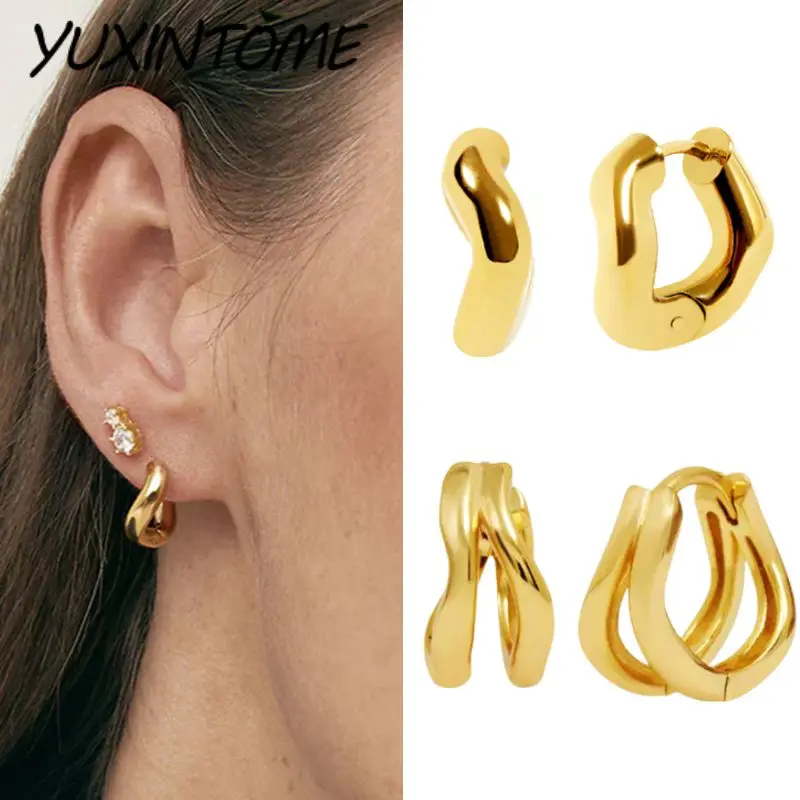 

925 Sterling Silver Ear Needle Casual stylish geometric design twisted double layer single layer smooth earrings Jewelry Gifts