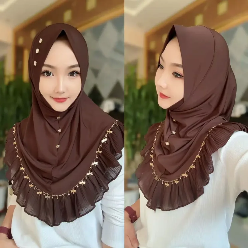 New Malaysia Falbala Elegant Muslim Lady Ready Instant Hijab