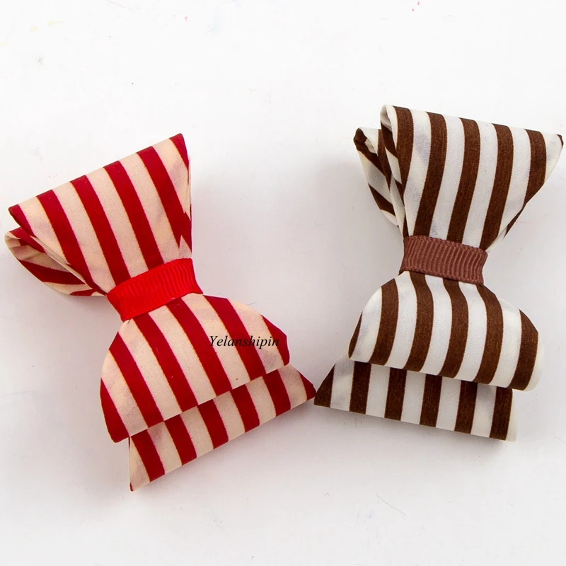 

120pcs/lot 3.2" 6colors Luxe Striped Hair Bows Clips For Headbands Handmade Hard Satin Bow Ties Clip For Girls Hair Accessories