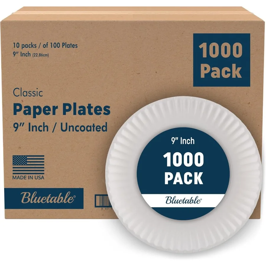 

9 Inch Paper Plates Bulk 1000 Count Uncoated White 9 Dinner Plate Pizza Plate Decorative Craft Paper Plates Disposable Plates [