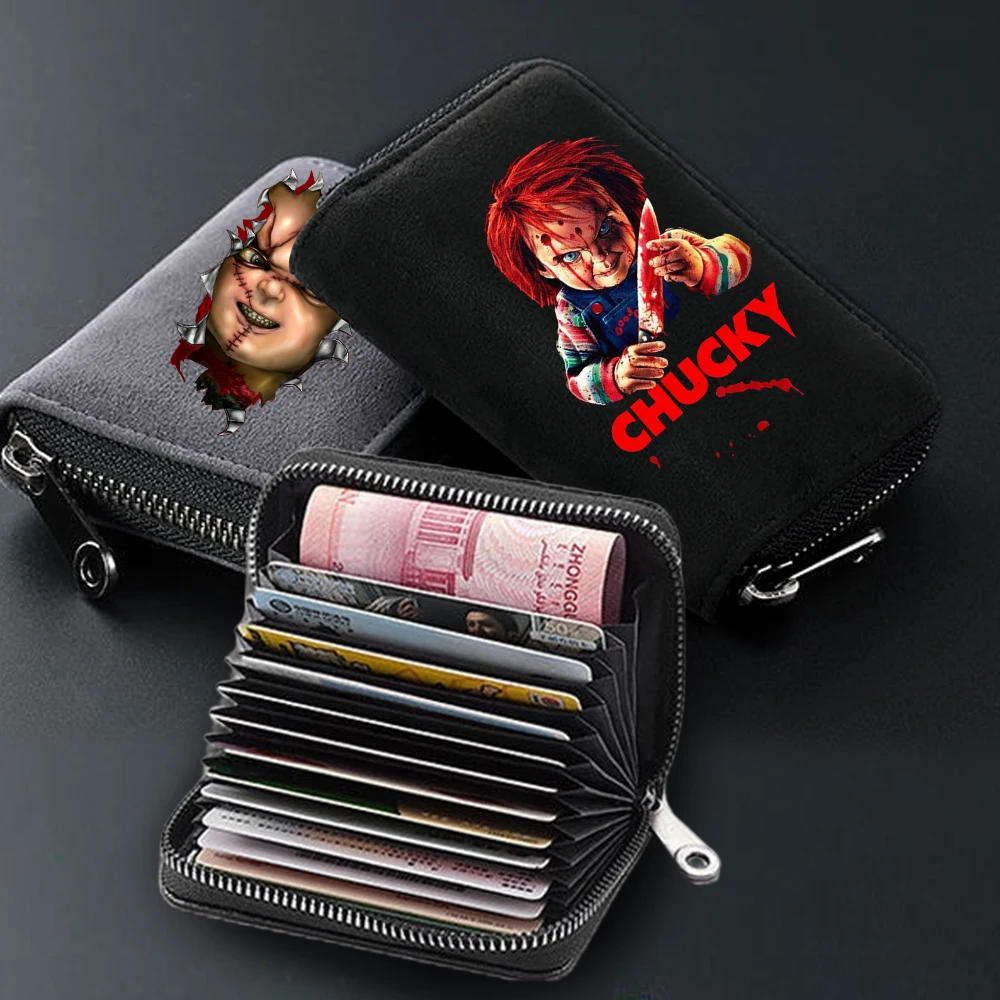 กระเป๋าใส่บัตรเครดิตแบบซิป Chucky สำหรับผู้หญิงและผู้ชาย ป้องกันการลบข้อมูลแม่เหล็ก 11 ช่อง กระเป๋าใส่บัตรขนาดเล็ก กระเป๋าใส่บัตรธุรกิจ กระเป๋าใส่เหรียญ