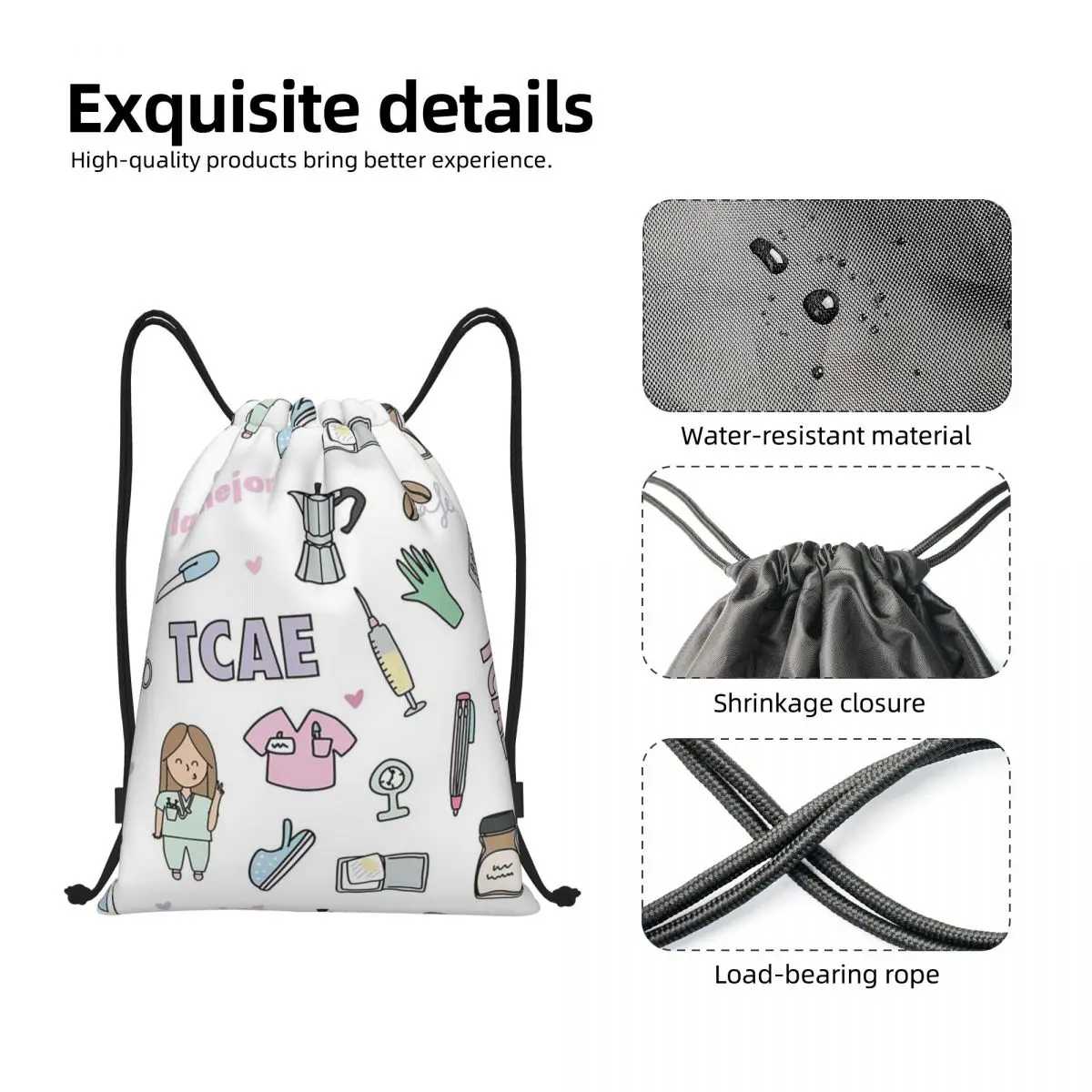 Benutzer definierte Cartoon Arzt Krankens ch wester Enfermera en Apuros Kordel zug Tasche Frauen Männer leichte Sport Gym Aufbewahrung rucksack