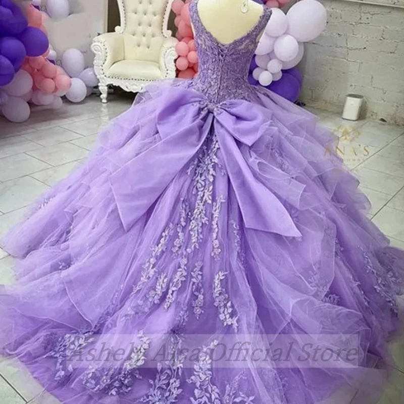 Vestido De corsé con apliques De encaje, imagen Real, lavanda dulce, 16 vestidos para graduación, fiesta De cumpleaños, cuello en V, 15, 14 años, quinceañera