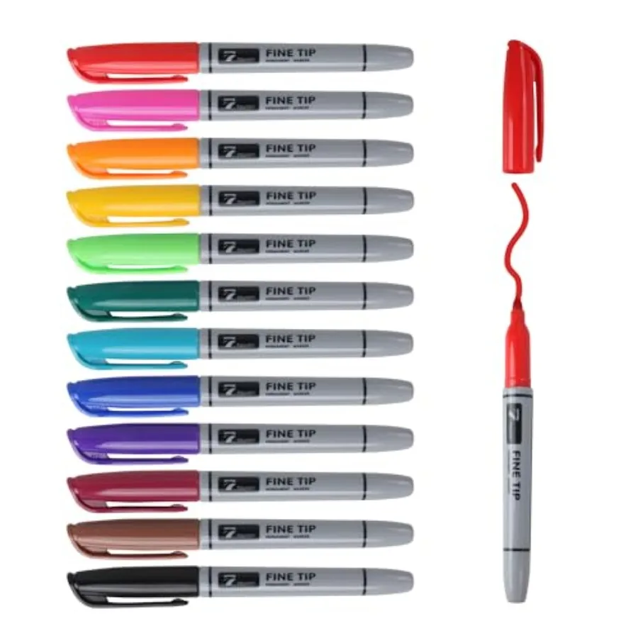 

12 Permanent Markers - Assorted Colors Drawing Marker Pens Set, Waterproof Quick Drying Fine Tip Colored Artists Markers for Ad