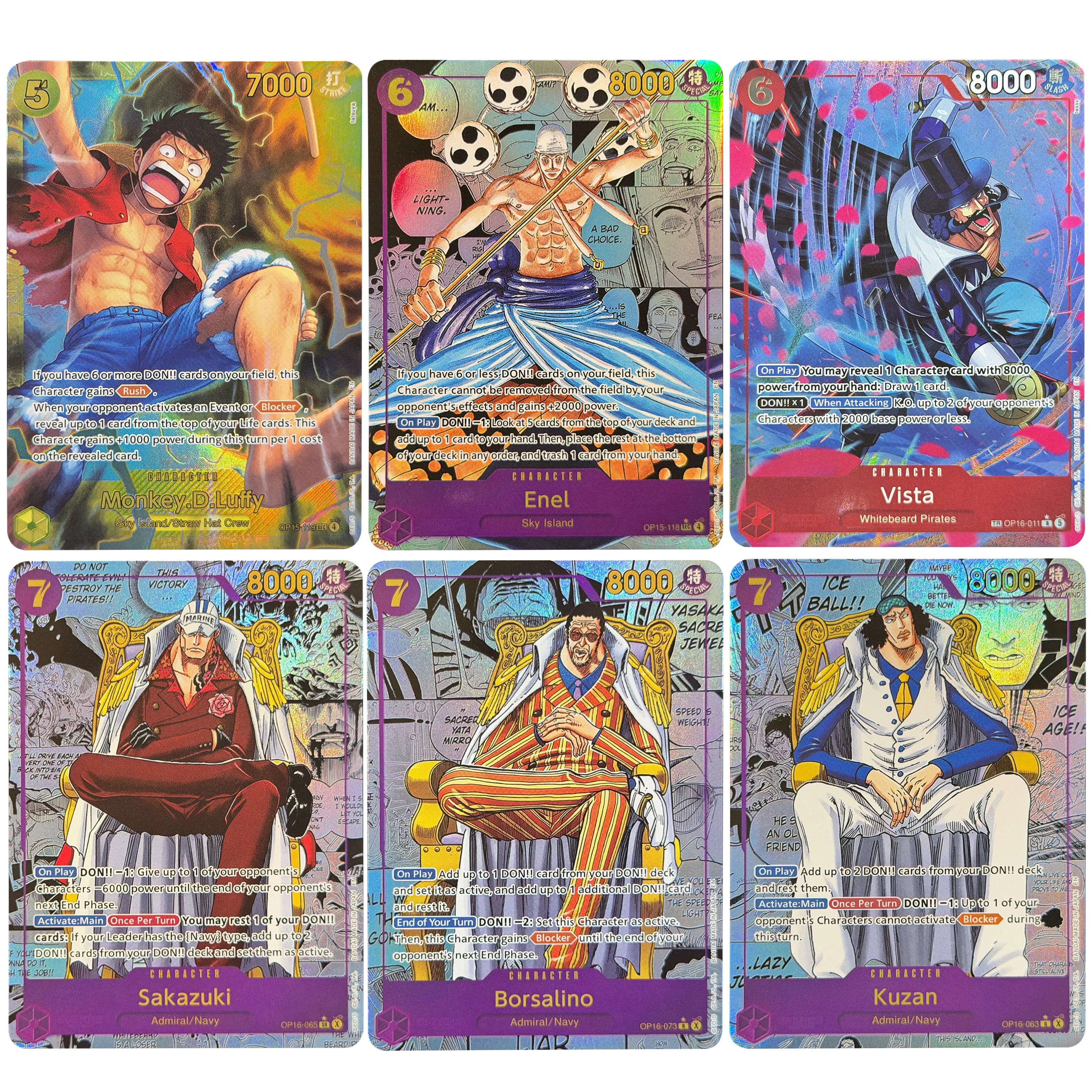 One Piece Anime TCG OPCG Manga SEC Rare Set Borsalino Ace Vista Enel Sakazuki Holo Custom Chase Hardcore Collectors Proxy Card