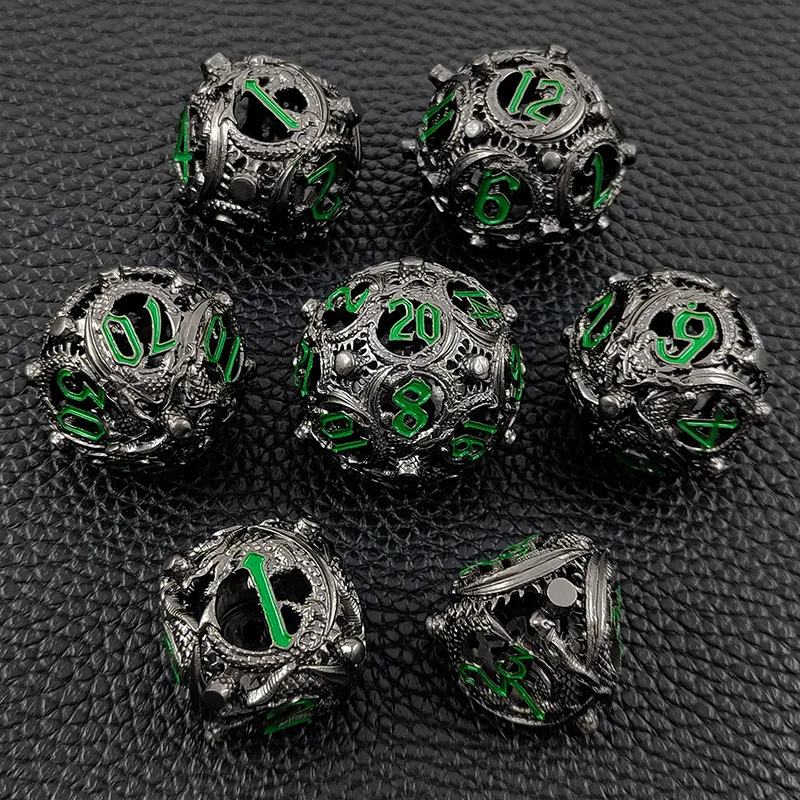 Conjunto de dados hollow metal poliédrico, multifacetado, dados para jogo de D & D, RPG, RPG de mesa, 10 tipos, 7 peças