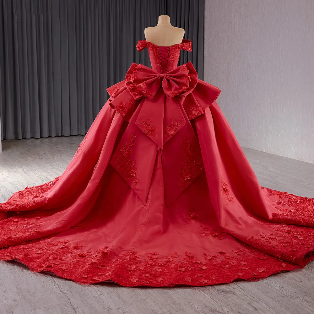 Surprise Price Red Quinceanera Dress Ball Gown Satin Floral Lace Applique Mexico Sweet 15 Vestido De 15 Anos RSM241123