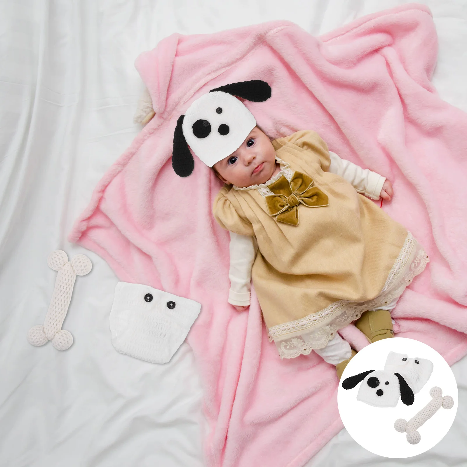 

1Set New Born Knitted Outfit Baby Photography Crochet Puppy Design Hand Made Costume Infant Girls Boys Photo Outfit
