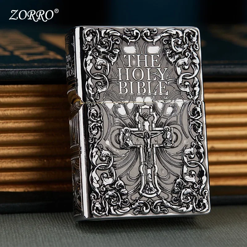 ZORRO Armor Embossed Pure Copper Kerosene Lighter Classic Grinding Wheel Ignition Windproof High-grade Lighters Smoking Tool