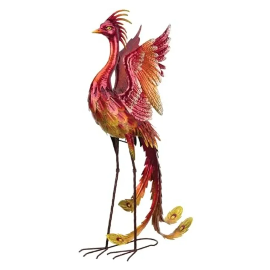 Phoenix Metal Statue for Indoor Outdoor Garden Yard Art, Iron, Bronze, Weather-Resistant Finish