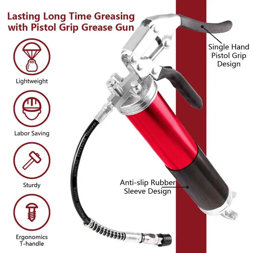 Manual Grip Grease Gun Aluminum Alloy Greasing Injection 400CC Mini Grease Gun 6000-7000PSI with Flexible Hose