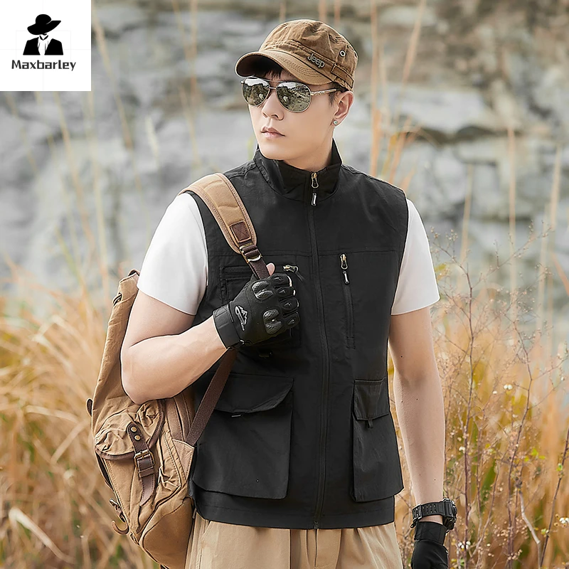 Ärmellose Weste mit mehreren Taschen Herren Outdoor Camping Angeln Reiß verschluss Mesh Jacke Herren Casual Fotograf Arbeits weste plus Größe 5xl