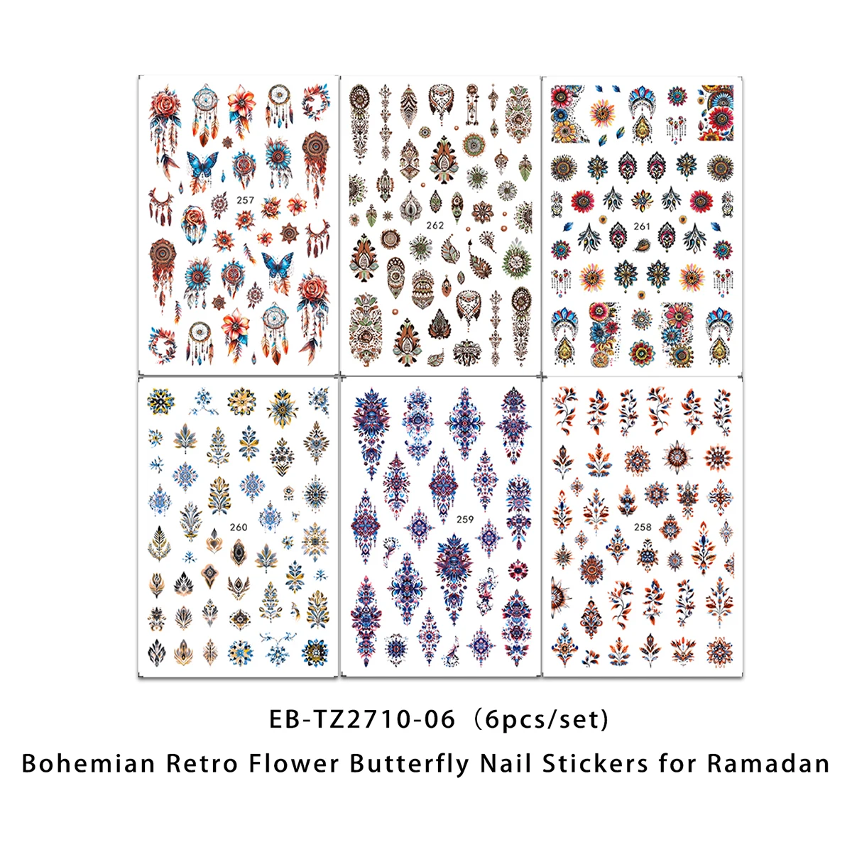 Bohemian style retro patterned dreamnet nail stickers for daily, holiday, party, and wedding DIY nail decoration during Ramadan