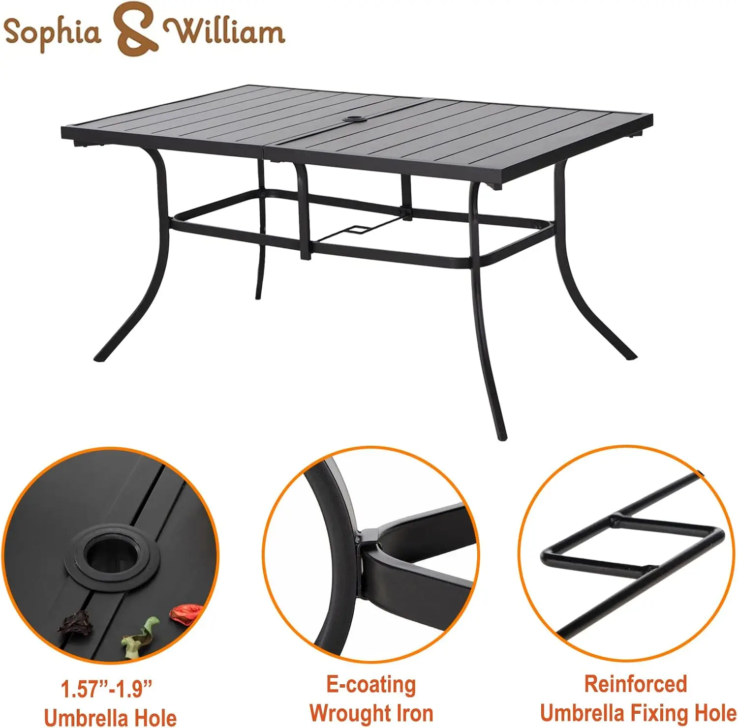 7 PCs Foldable Patio Dining Set with 13ft Umbrella, Folding Outdoor Dining Set,Rectangular Metal Patio Table and Sling Chair Set