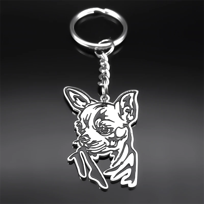 

Chihuahua Pet Dog Pendant Key Chain for Women Men Stainless Steel Silver Color Animal Bag Car Accessories Jewelry Gifts K8141