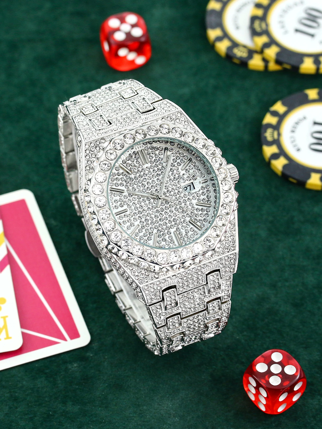 Luxury diamond set men wristwatch High quality heavy watch Waterproof Fasion business Satinless Quartz watch for men