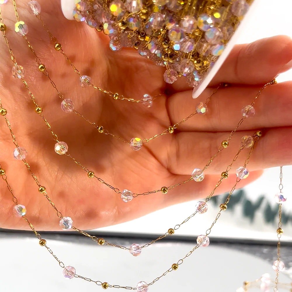 0.5 متر 1 متر الفولاذ المقاوم للصدأ الزجاج الملون مطرز سلسلة ل عقد دي اي واي سوار صنع المجوهرات الملحقات #4