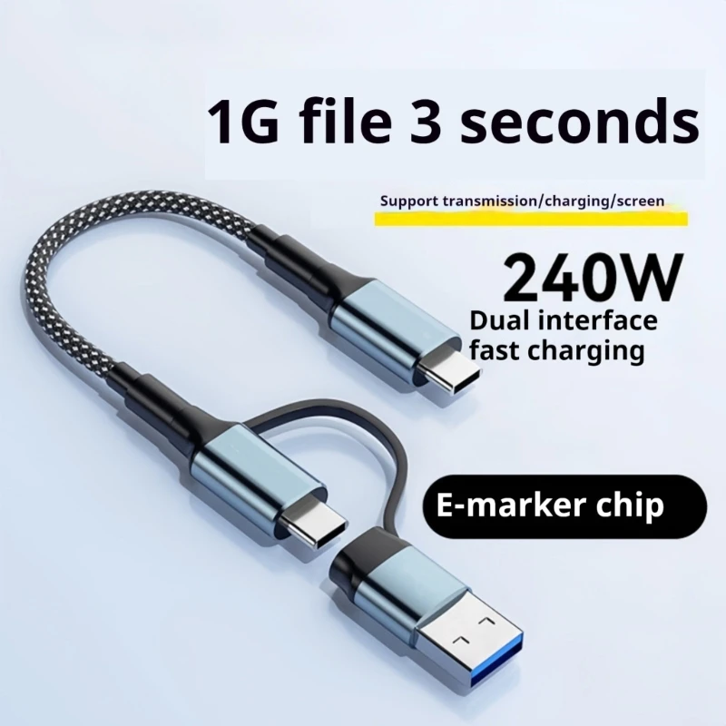 30cm 100W 2 in 1 Type C Cable Wire Charging 4K60Hz Video 10Gbps Data Transfer