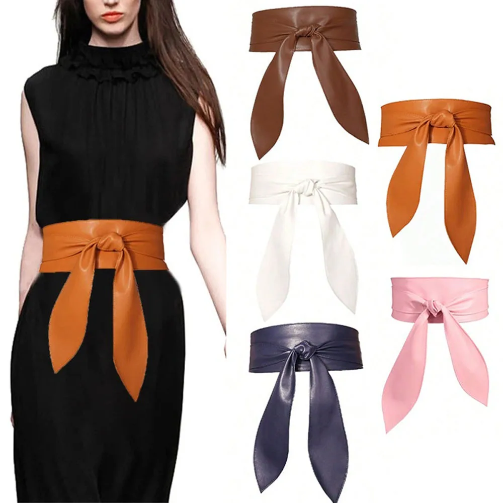 Schwarzer Obi-Gürtel mit Schleife, Schnür-Korsett, breiter PU-Gürtel, Taillengürtel, eleganter Gürtel für Damen, passend zu Kleidern und Mänteln.
