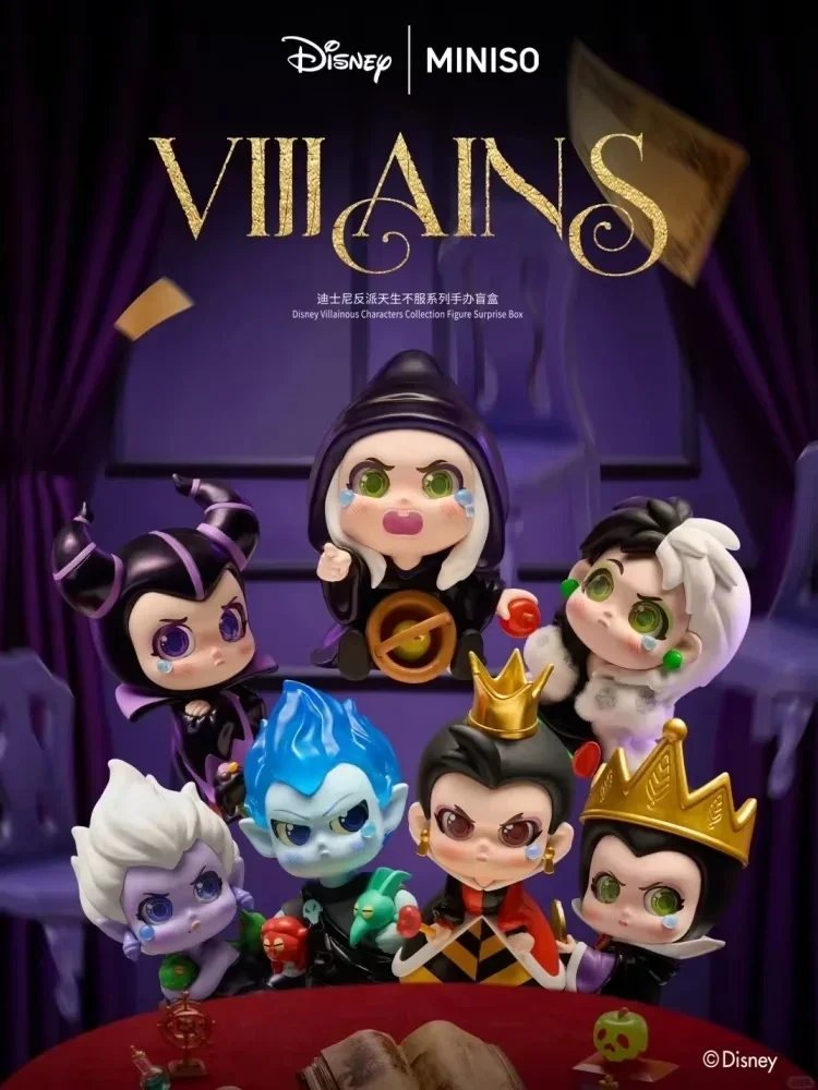 

Новые фигурки серии Miniso Disney Villain с естественным растворителем, милые фигурки, аниме-игрушки, периферийные украшения, слепая коробка