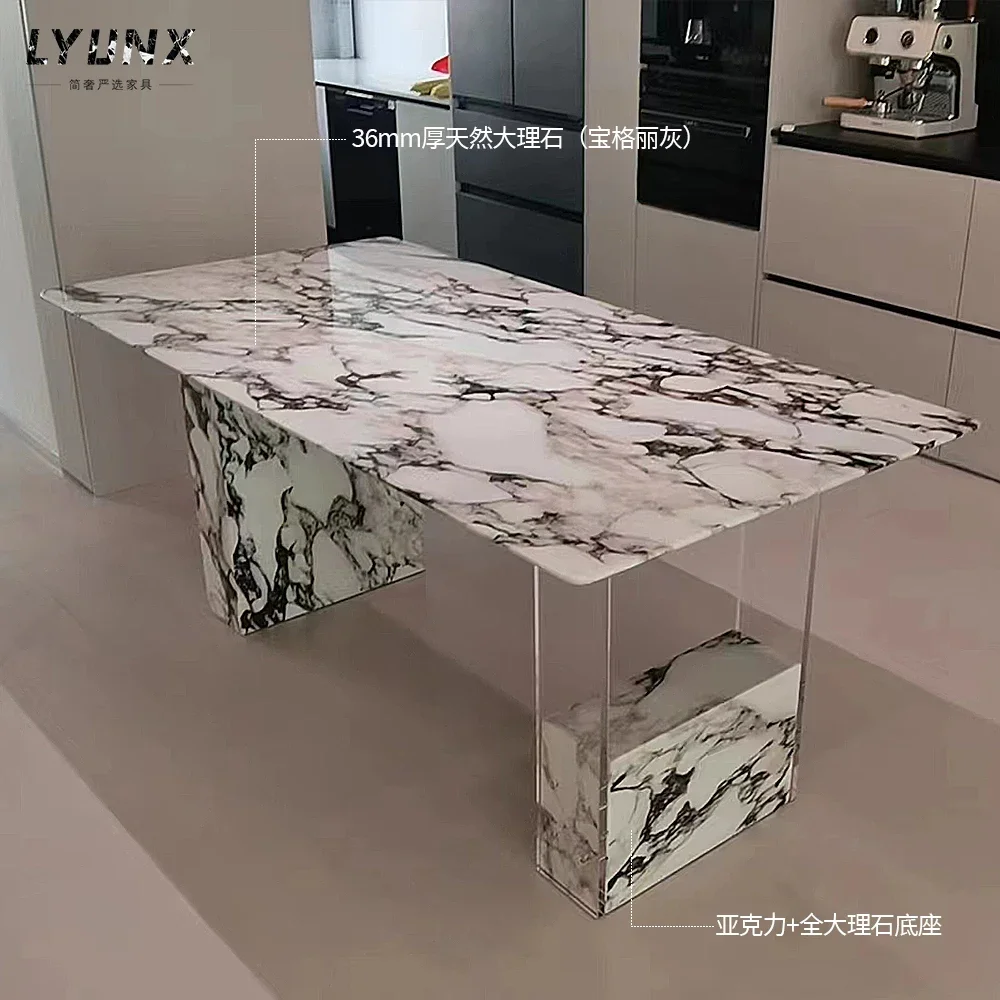 Suspended dining table marble, black luxury stone rectangular dining table light luxury acrylic wabi sabi wind size apartment