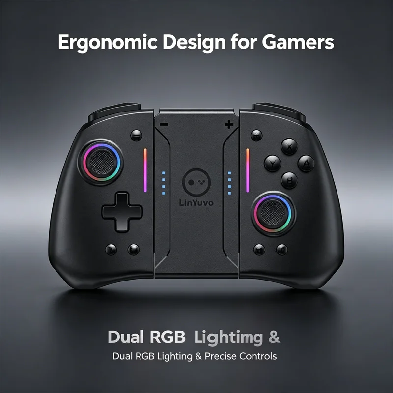 2026 New Meteor Light Wireless Joy-pad with 8 Color RGB Lights for Switch/Lite/OLED, with Programmable,,Turbo & Vibration 2026
