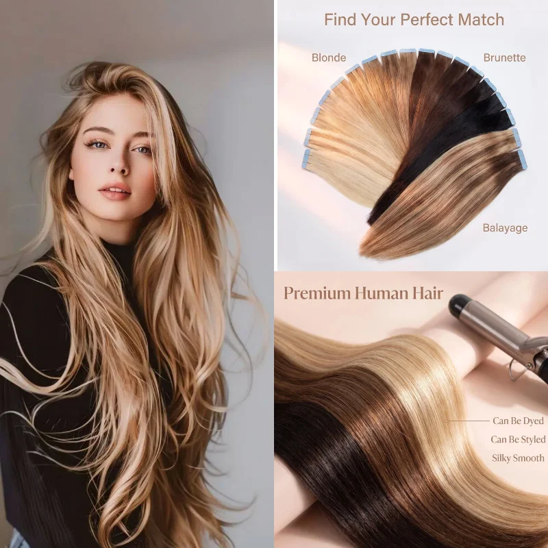 Real Human Hair Tape In Weft 20pcs 24inch Water Wave #1B P18-613 Transform Thin Hair To Thick Party Special Wholesale Dropship