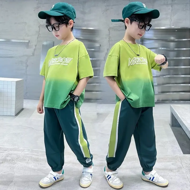 Summer Boys Girls Set Korean High Street Fashion Kids Breathable T-shirt Sports Pants 2 Piece Set High Quality Children's Suit