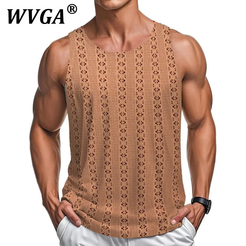

WVGA Summer New Man Tide High Street Hollow Out Trendy Design Sports Vest Niche Chic Casual Sleeveless Tank Tops Ins Y2K W11667
