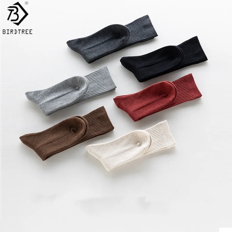 

Birdtree, 1 шт., базовые длинные носки из смесовой шерсти, женские однотонные мягкие теплые чулки, студенческие девушки, осень-зима 2025 A5D013JF