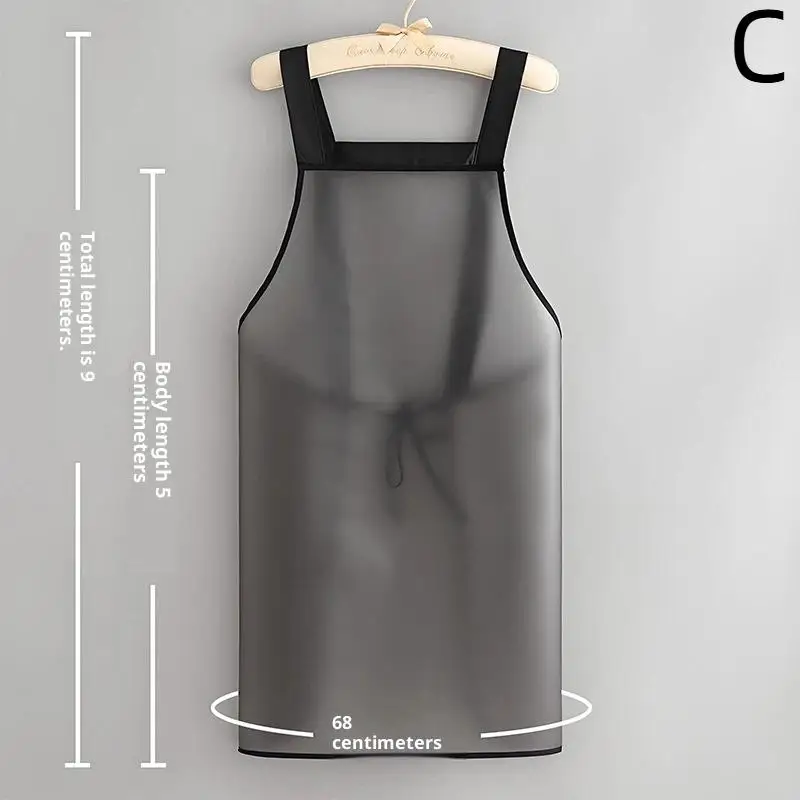 Waterproof Kitchen Apron Household TPU Oil Resistant Work Apron Transparent Black Dirt-Proof Cleaning Aprons