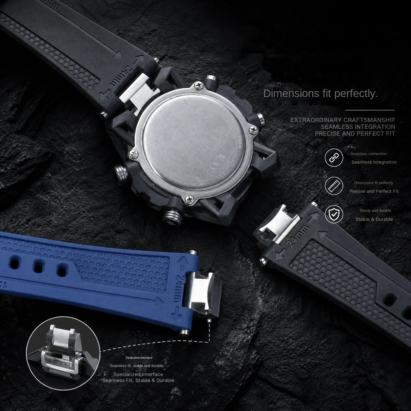 Soft Waterproof FKM Strap for Casio ECB-2000/HR/YCB EFS-S641TMS Modified Fluororubber Watchband,with metal adapter men Bracelet