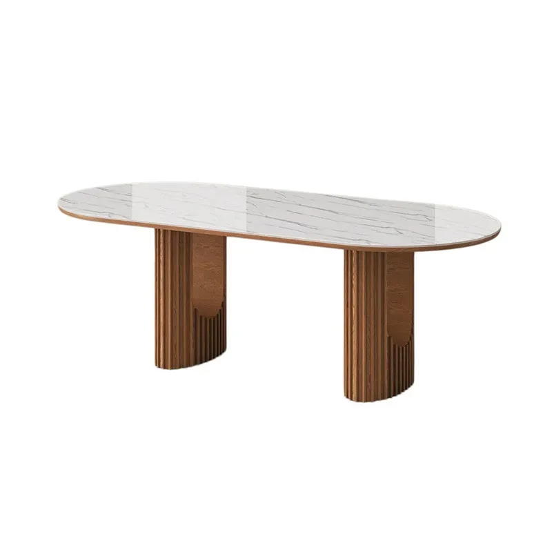 Solid wood rock slab dining table Household oval eating table Bright dining table Chair