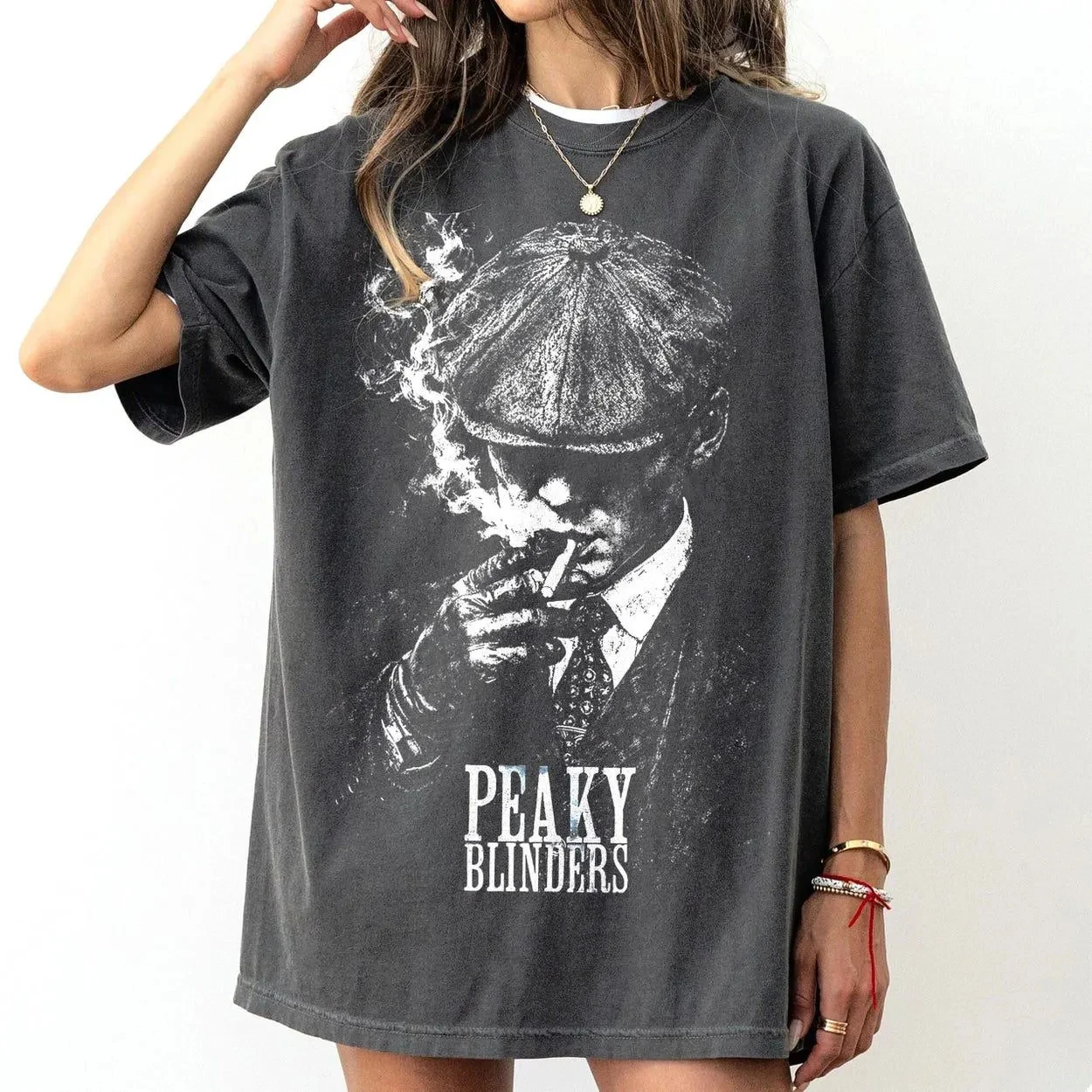 Camiseta Tommy Shelby Peaky Blinders – Camiseta Oversized Vintage com Lavagem Ácida, Estampa Gráfica Retrô dos Anos 90, Presente Unissex de Streetwear