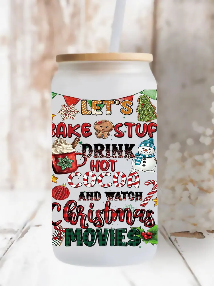 Uv Dtf Cup Wrap Iron On Transfer Cartoon Christmas Stickers For Glass Cup 16oz Decoration D27247