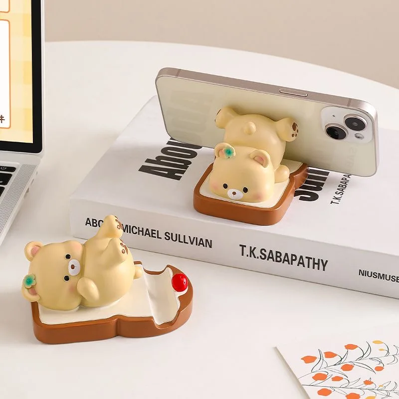 

Милый держатель для телефона в форме хлебного медведя, декоративный элемент, идеально подходит для просмотра сериалов, украшение для стола и подарок на день рождения.