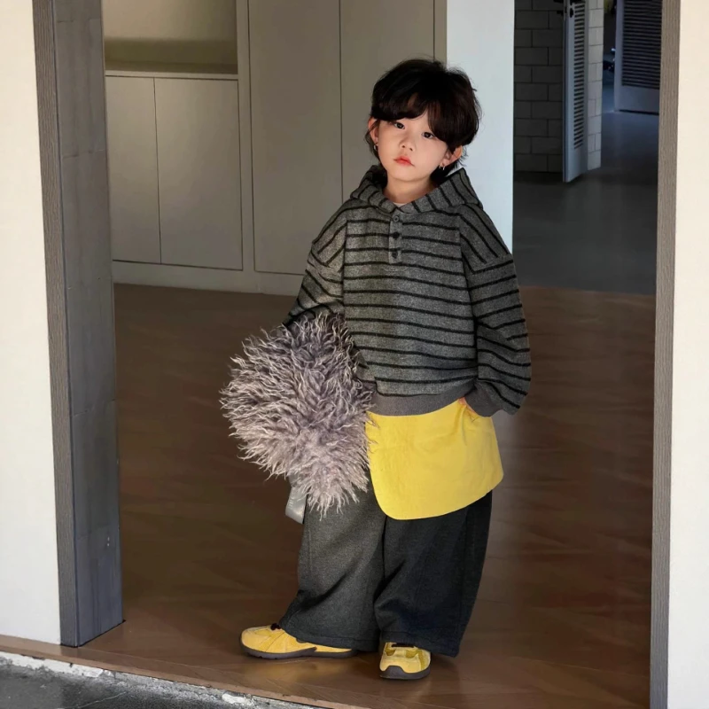 2025 New Hot Selling Western Style Winter Warm Striped Soft Sticky Hoodie for Children