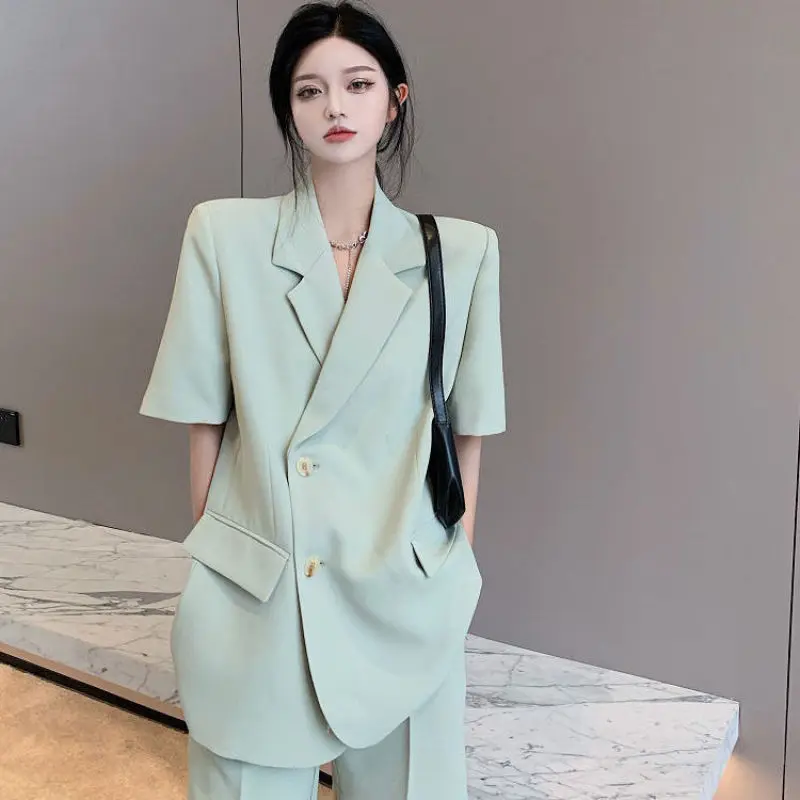 Women\'s Summer Blazers Set 2024 New Fashion Loose Thin Suit Coat Shorts Two Piece Korean Elegant Casual Pants Matching Sets