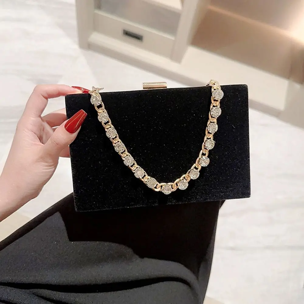 Black Velvet Evening Bag Luxury Chain French Vintage Banquet Clutch Shoulder Bags Women Female