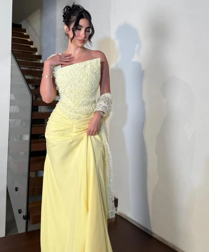 Customized High Quality Sleeveless Floor Length Zipper One Shoulder Yellow Beaded Wrinkle Women Sequin Mini Dress  Kleid Grün
