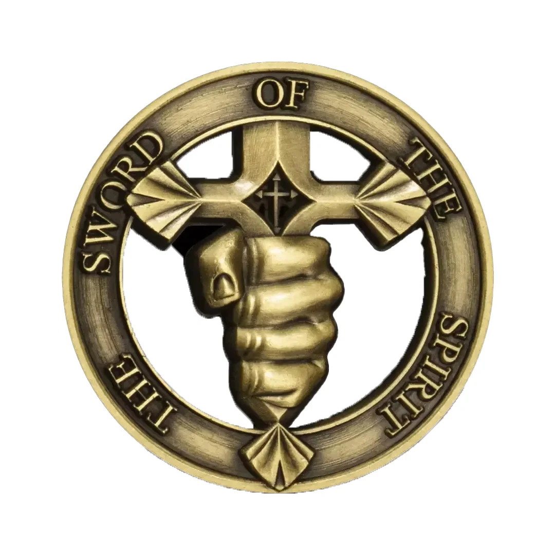 The Sword of The Spirit Piercing Bronze Plated Challenge Coins Who Trains My Hands for War Commemorative Coin