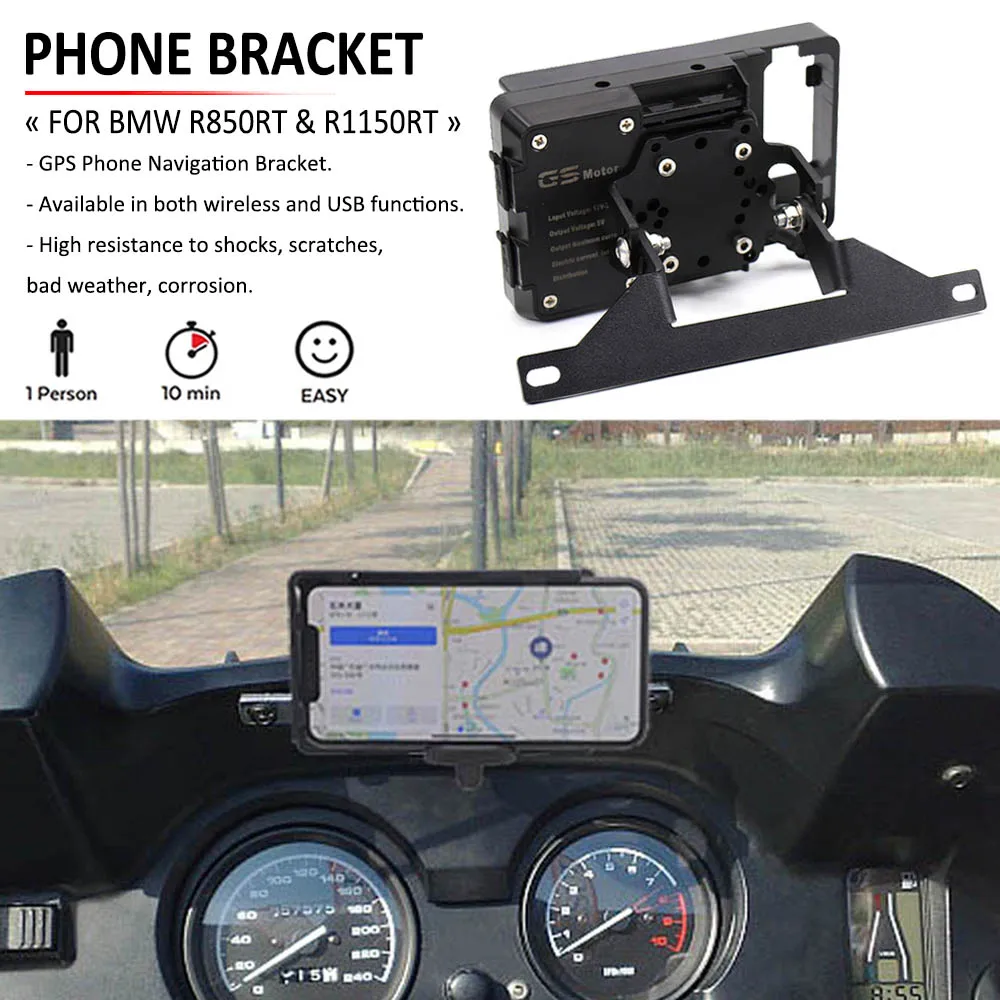 

NEW Motorcycle Windshield GPS Phone USB Wireless Charging Holder Navigation Bracket Stand FOR BMW R850RT R1150RT R 850 1150 RT