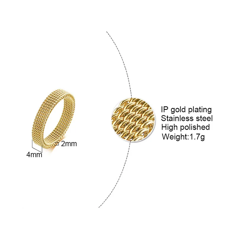 Fashion Unisex Elastic Mesh Stainless Steel Ring Circle Woven Mesh Vintage Women Men Wedding Rings Jewelry Friends Gift 2023