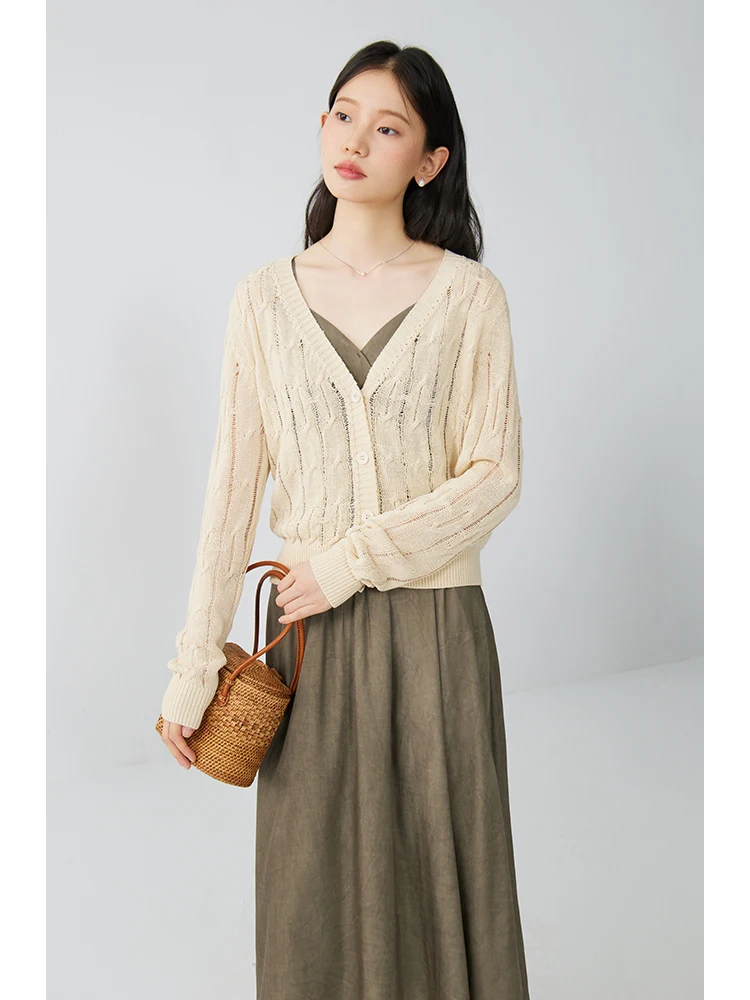 ZIQIAO French V-neck Suspender Skirt Knitted Cardigan Suit for Women 2024 Summer New Tea-break Elegant Dress Female