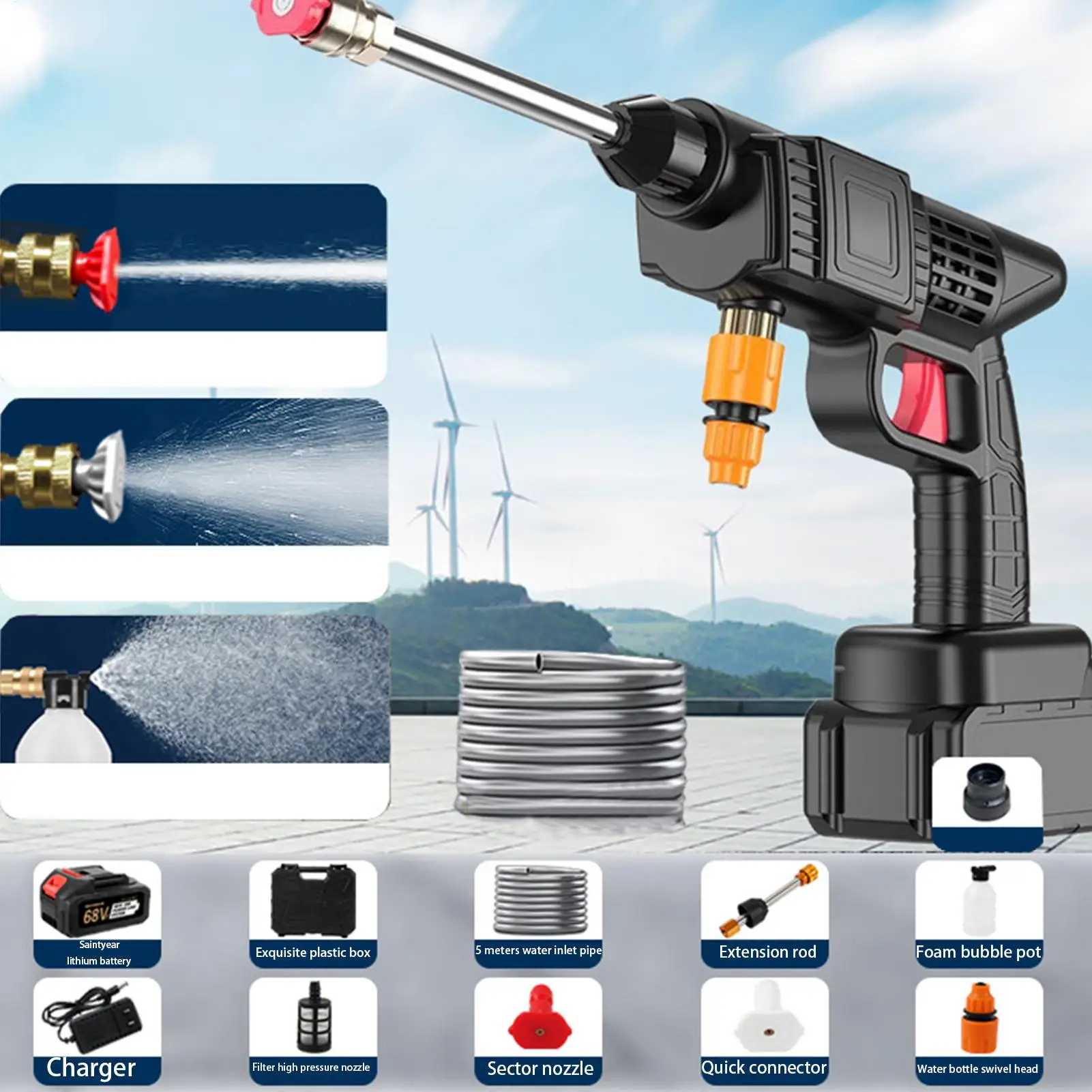 Lavatrice per auto ad alta pressione Lavaggio per auto Spruzzatore potenziato della pressione Strumento di pulizia per bacchetta per lavatrice per doccia efficiente multifunzionale