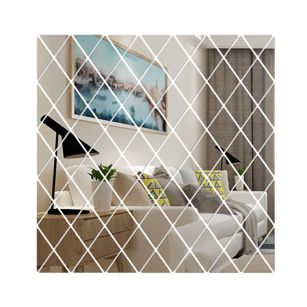 DIY Art Self-Adhesive Wall Stickers Decals 3D Removable Mirror Wall Diamonds Triangles Acrylic Wall Mirror Stickers Home  Decor